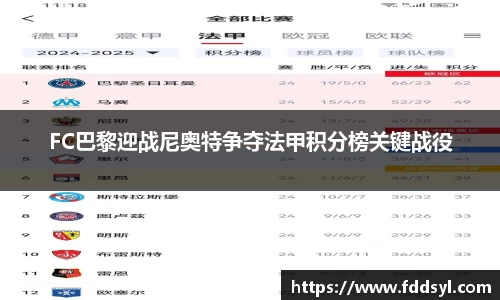 FC巴黎迎战尼奥特争夺法甲积分榜关键战役